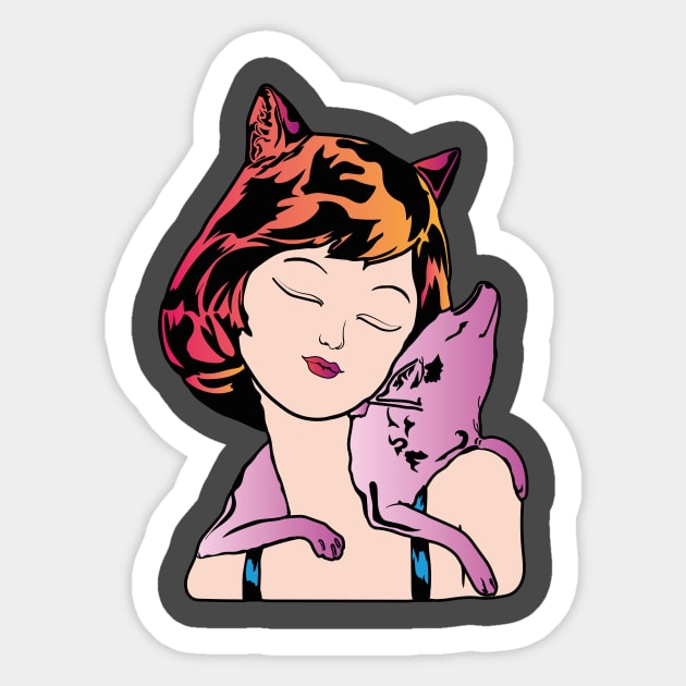 Cute Girl with Dog Sticker by SVGdreamcollection